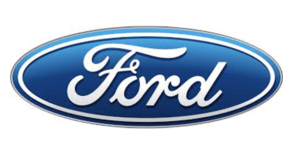 Blått Ford-logo med hvit skrift og oval ramme.