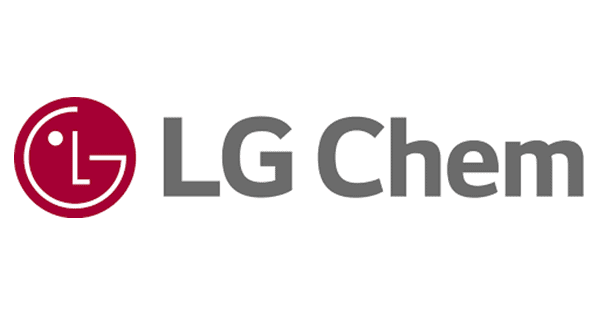 LG Chem-logoen, rødt symbol til venstre, grå skrift til høyre, enkelt design.